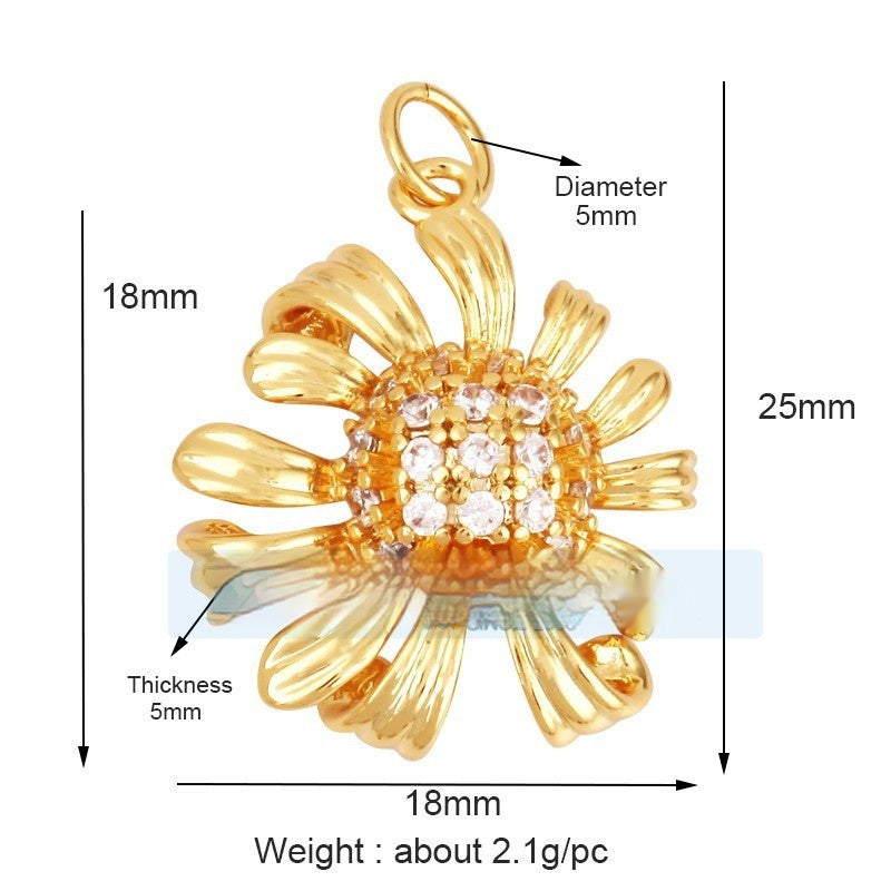 Pure Copper Micro-inlaid Color Flower Zircon Hollow Glossy Flower Listing