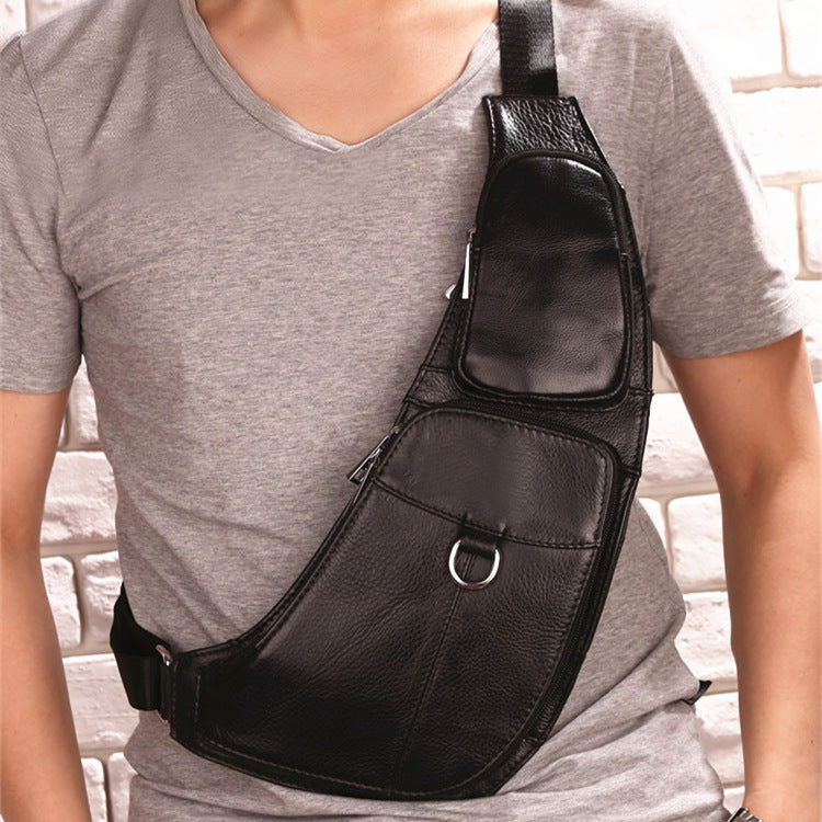 Bolso de cuero para hombre en el pecho Cartera informal de piel de vaca de primera capa