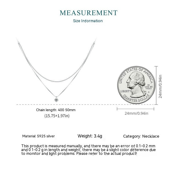 Chaîne de clavicule Double couche brillante de haute qualité, légère, de luxe, col en v, en argent Sterling S925