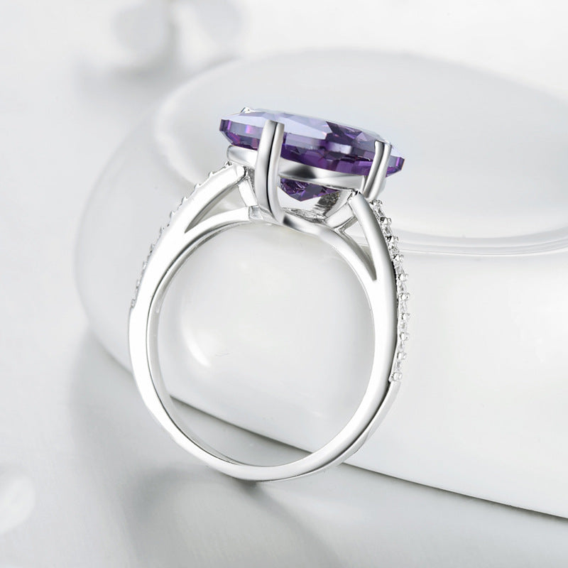 Anillo de circón rectangular con incrustaciones para mujer