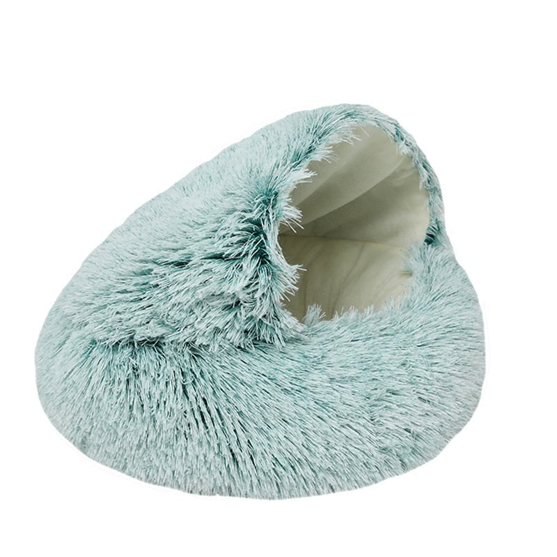 Litière pour chat ronde chaude en velours cristal en demi-paquet