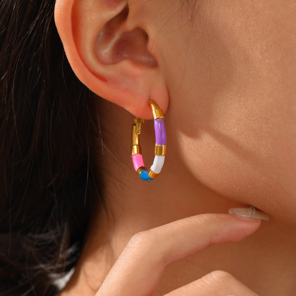 Pendientes de acero inoxidable con collar de aceite colorido INS