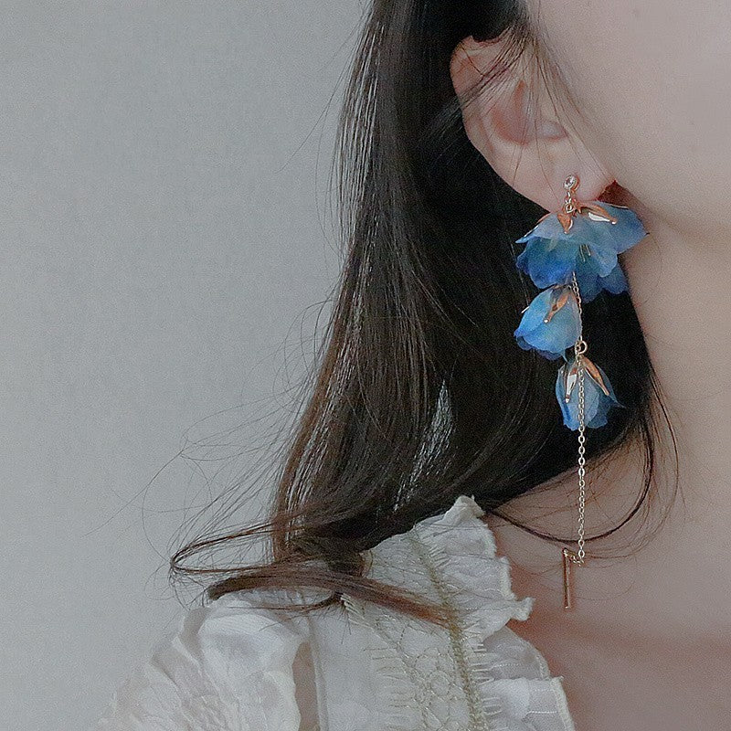 Boucles d'oreilles longues sans oreilles exagérées à fleurs