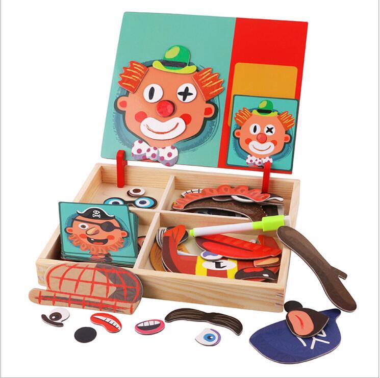 Puzzle magnétique amusant Montessori, boîte de Puzzle en bois pour enfants, jeu de dessin animé, peinture éducative, jouets pour enfants, cadeau anti-stress