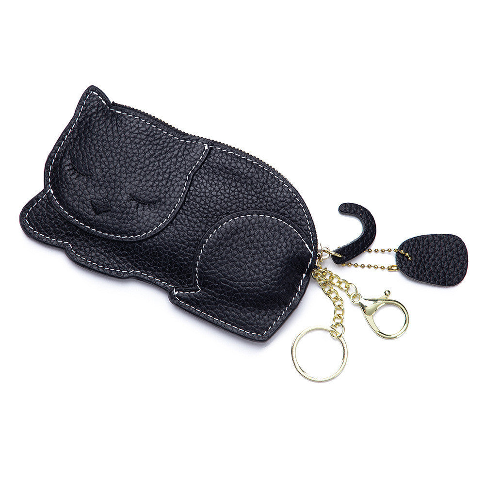 Porte-monnaie Ultra-mince en cuir véritable pour chat, sac à clés pour célébrités d'internet