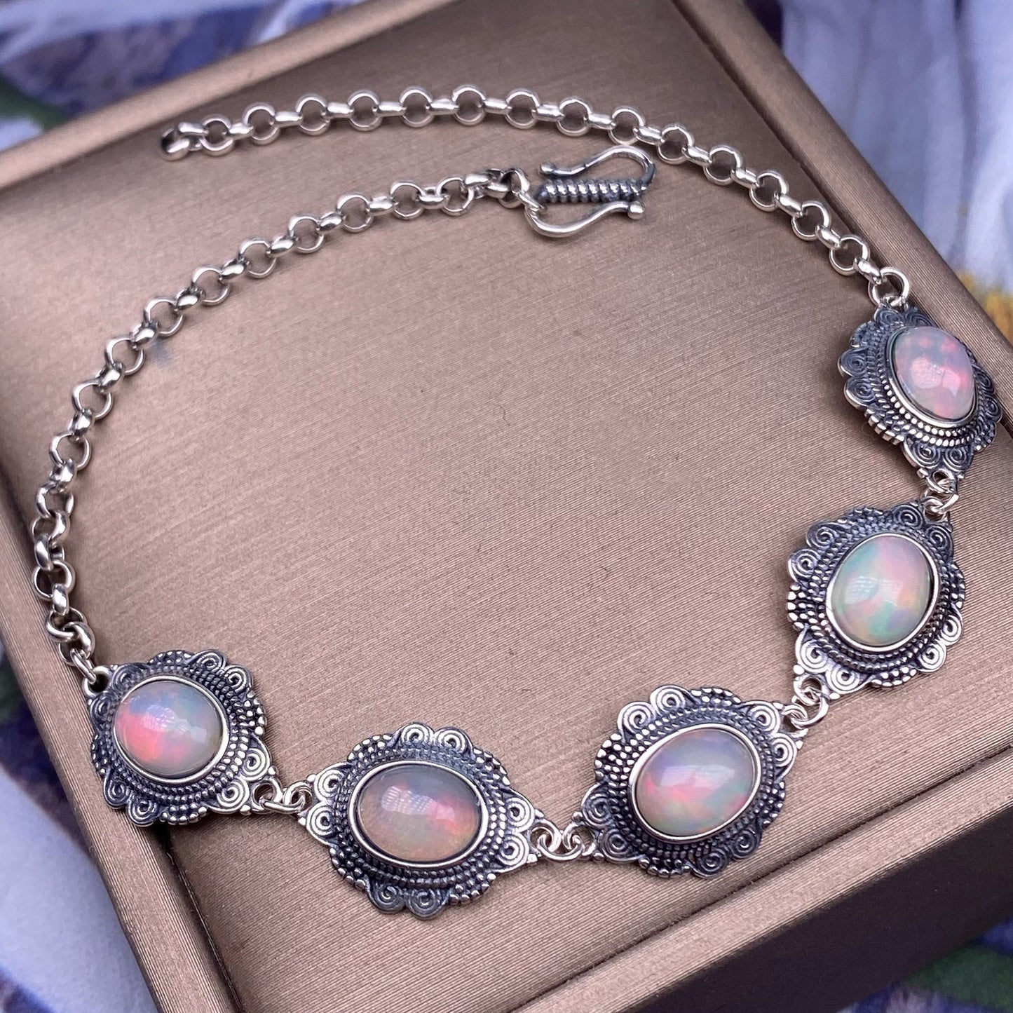 Bracelet S925 Argent Incrusté Vintage Artisanat