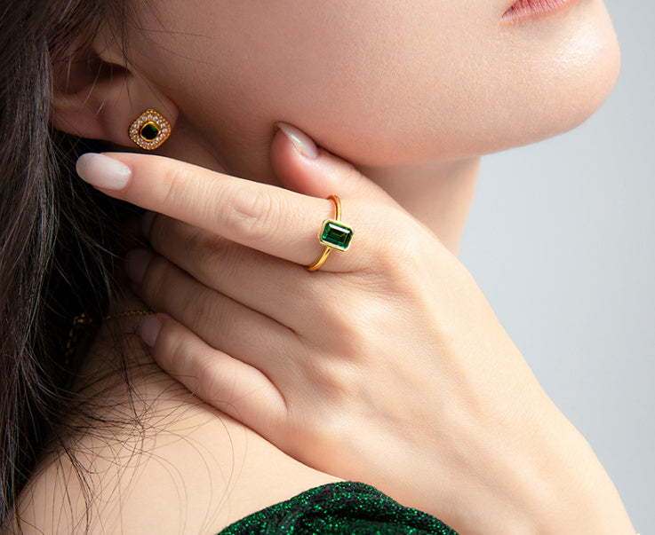 Female 925 Pure Women's Emerald Ring