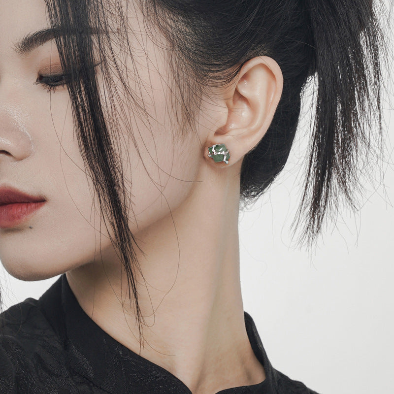 Nouveau Style chinois Simple S925 en argent Sterling perle carrée vert Aventurine boucles d'oreilles