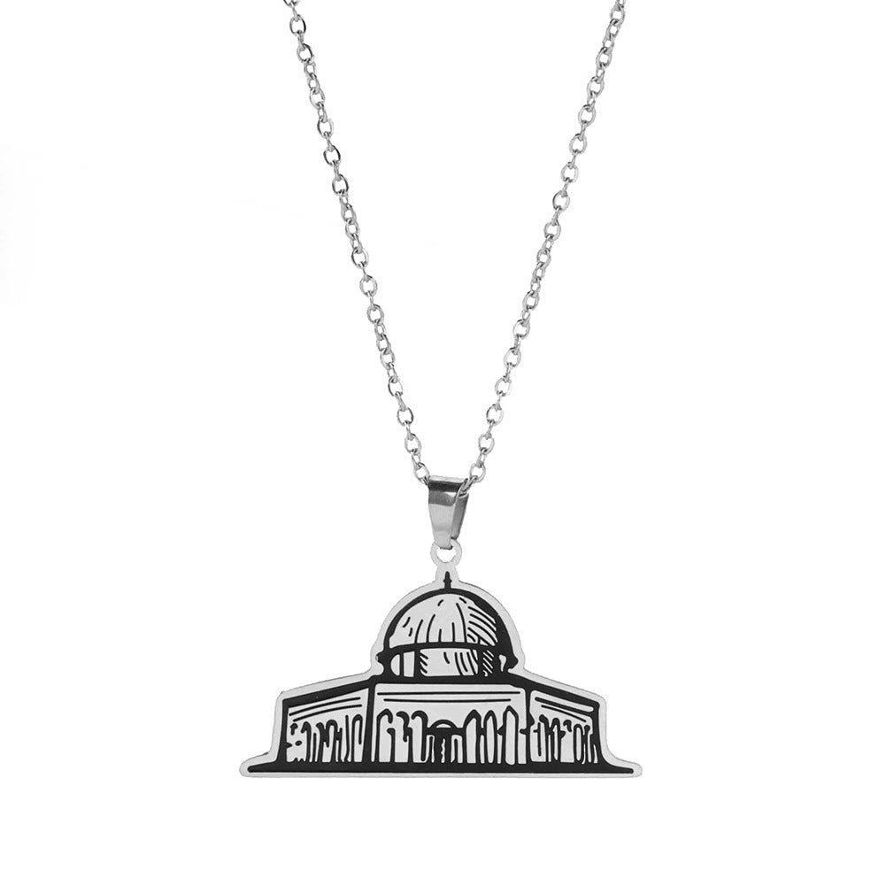 Stainless Steel Corrosion Color Changing Double-sided Polished Building Pendant Necklace