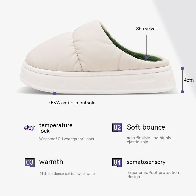 Pantoufles en coton imperméables en latex et peluche chaudes antidérapantes pour la maison