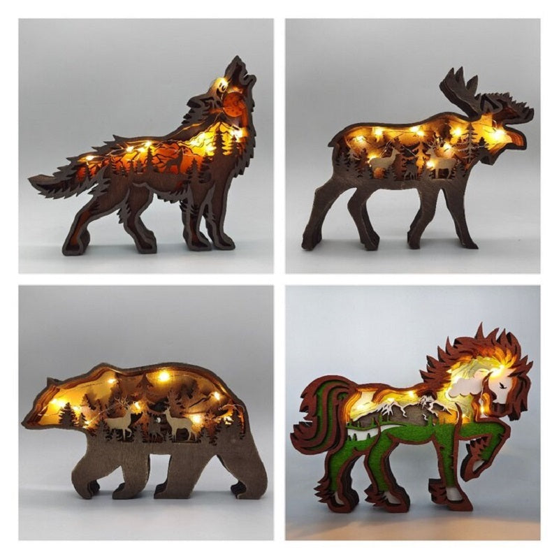 Décoration de noël en bois, Sculpture d'animaux, cadeau artisanal, Sculpture murale suspendue, ours, cerf, élan, décor artistique, ornements du nouvel an
