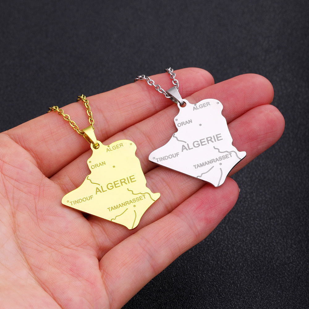 Pendentif carte d'algérie en acier inoxydable, Style ethnique, ornement tendance pour Couple