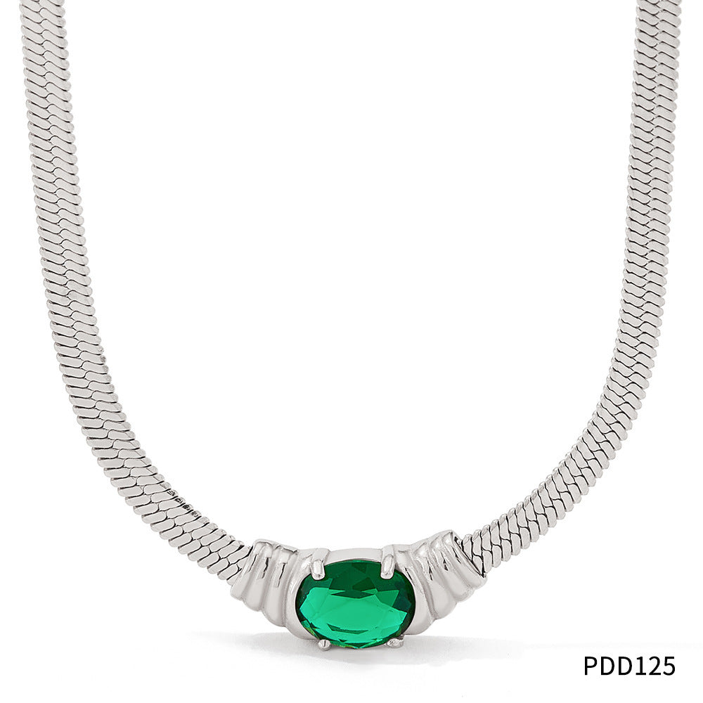 Collier d'ornement en acier inoxydable avec pendentif en pierre de verre pour femmes