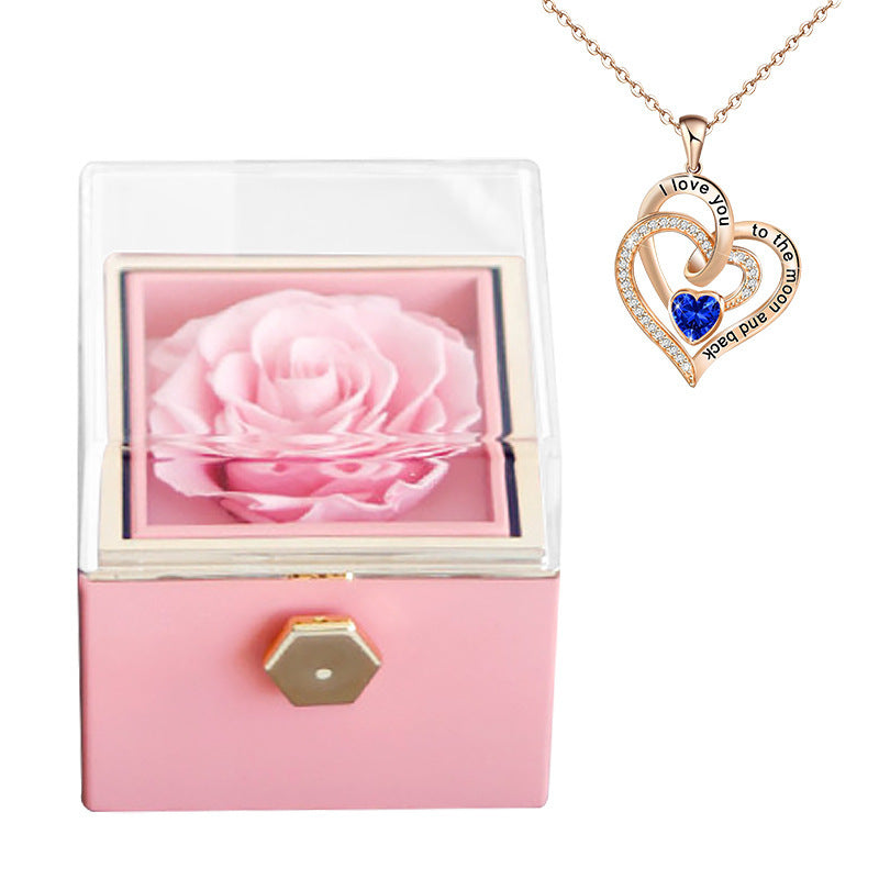 Rotatable Preserved Fresh Flower Necklace And Rose Box Suit