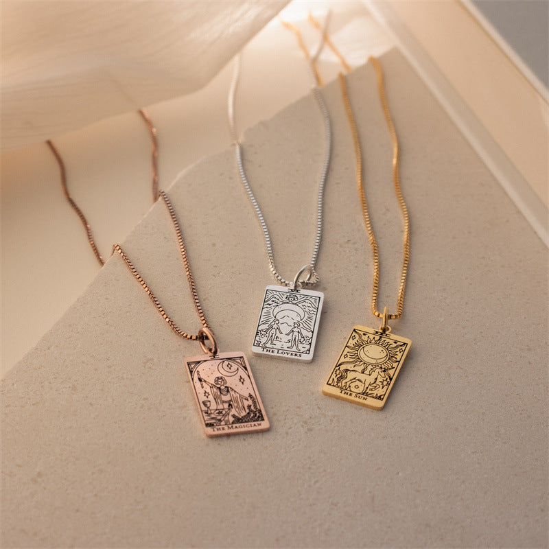 Pendant With Exquisite Square Tarot Pattern Necklace