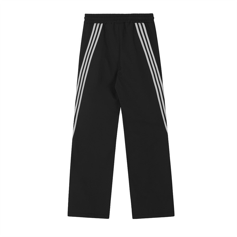 Ribbon Contrast Color Fleece-lined Pants Men's Warm