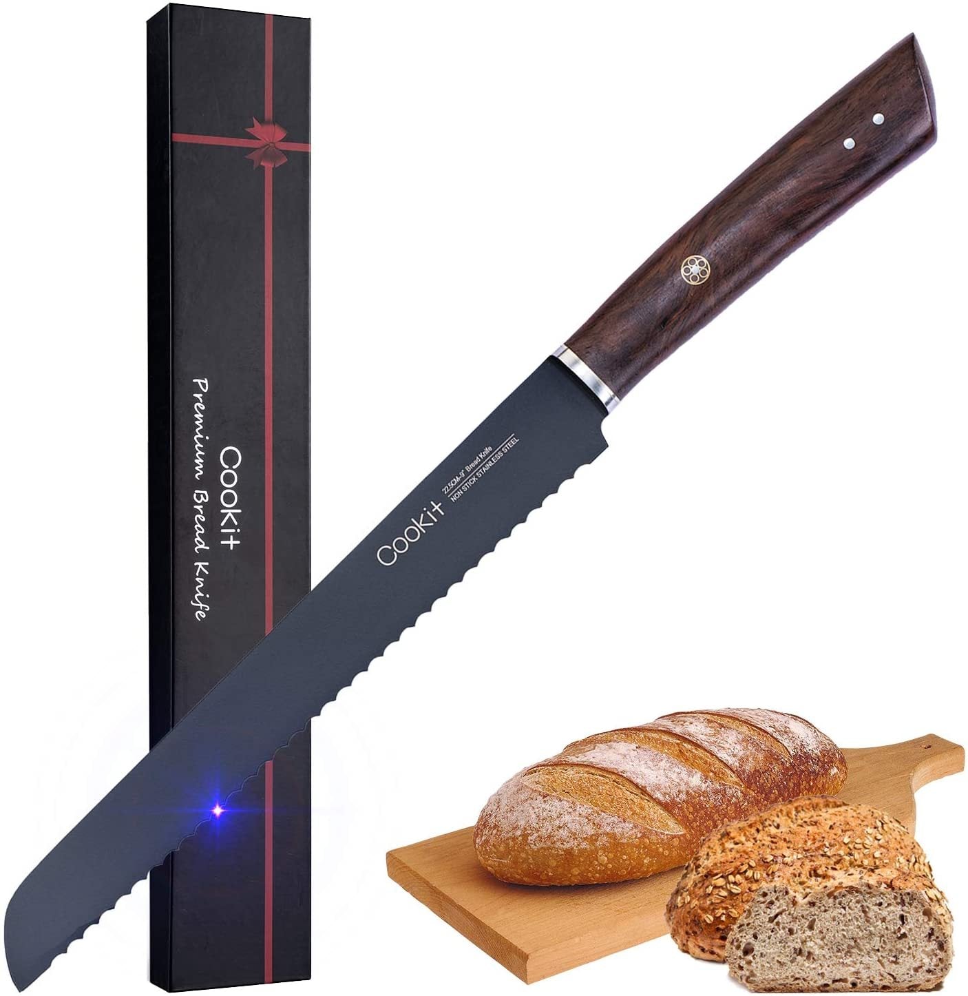 Couteau à pain de 9 pouces à bord dentelé, coupe forgé en acier inoxydable à haute teneur en carbone pour pain croustillant fait maison, plate-forme Amazon interdite