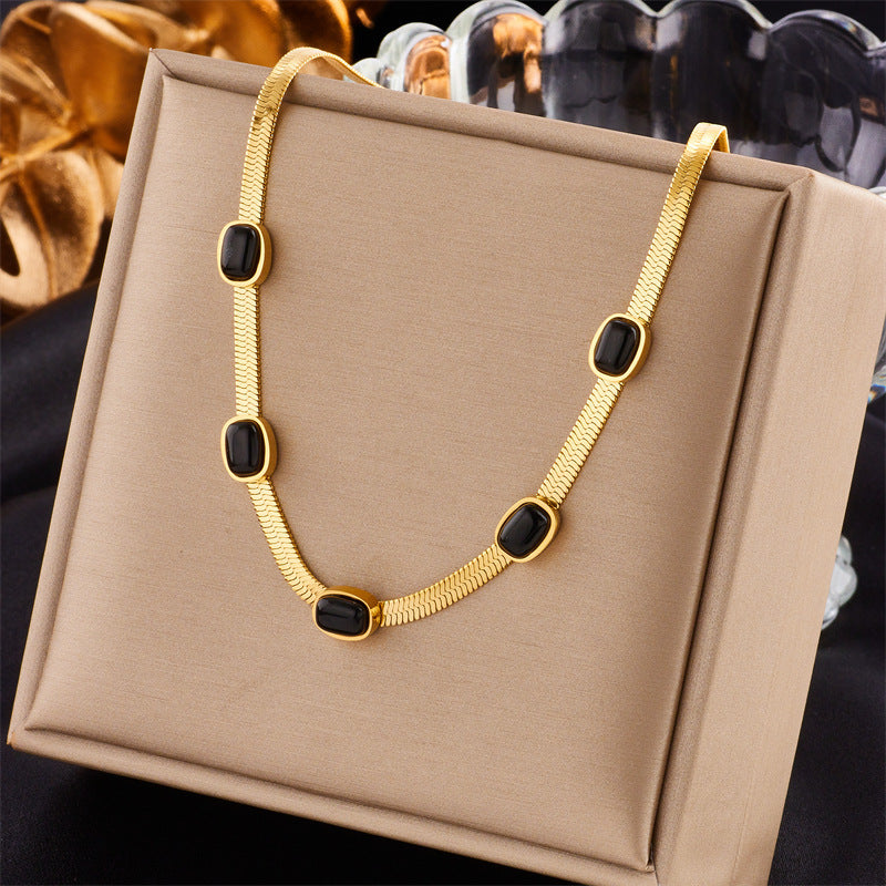 Collier double en acier titane avec pendentif carré diamant