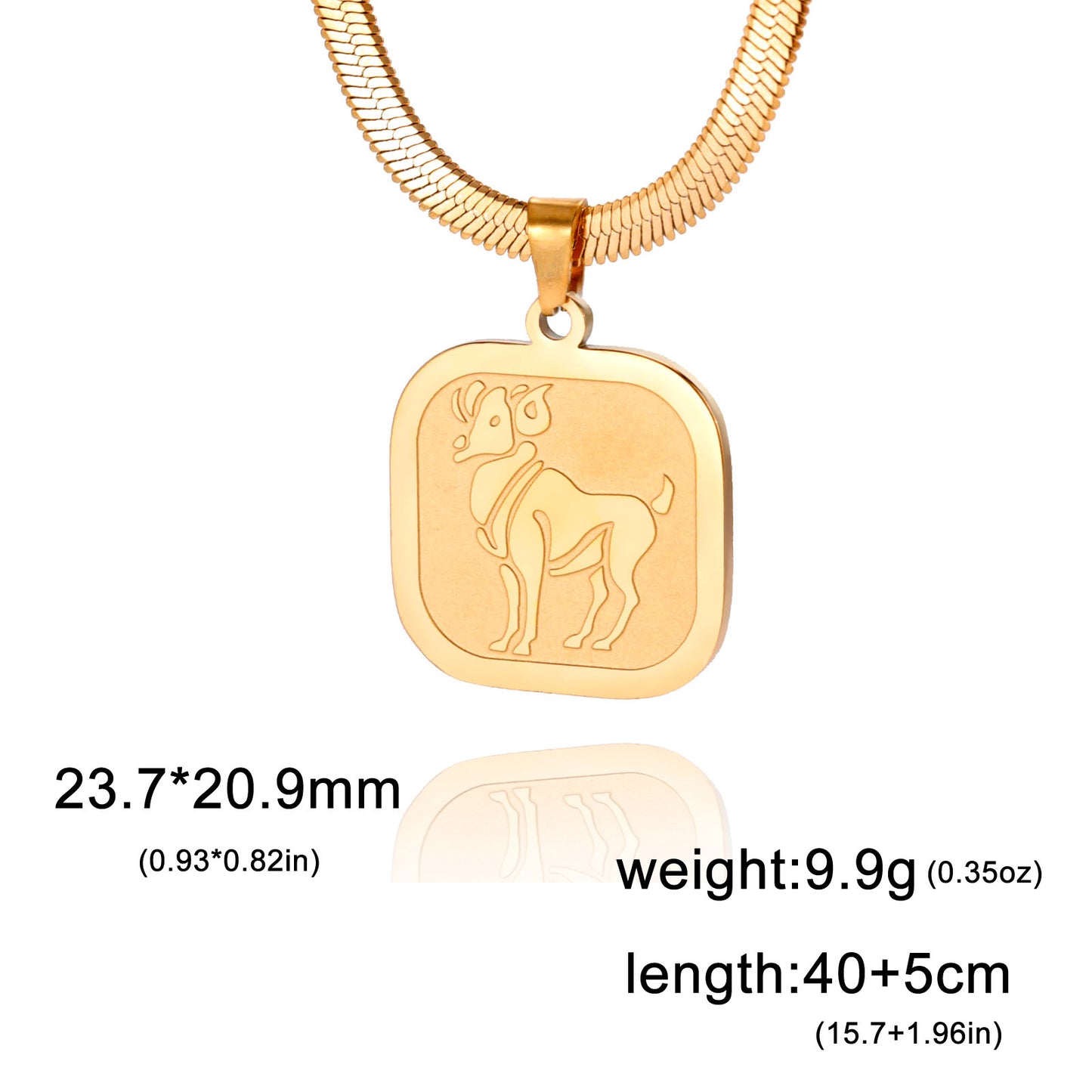 All-match Twelve Constellation Small Square Brand Stainless Steel Necklace