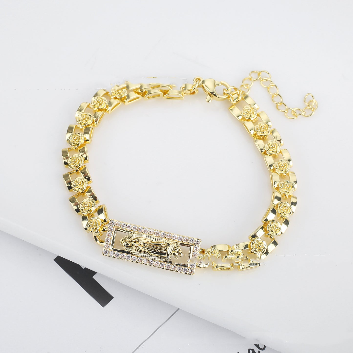 Ornement de bracelet en chaîne Jésus Rose avec goutte d'huile