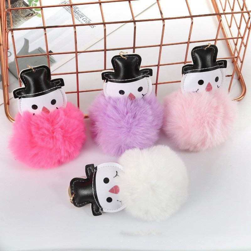 Pendentif porte-clés boule de fourrure de bonhomme de neige mignon