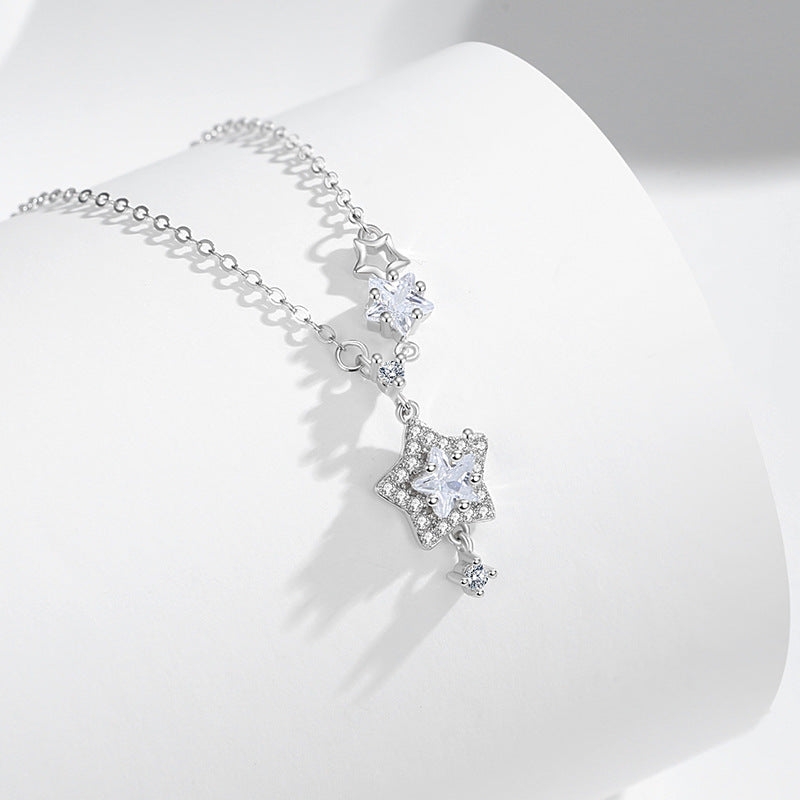 Sterling Silver 925 Necklace Women's Simple Non-mainstream Style Zircon Clavicle Chain