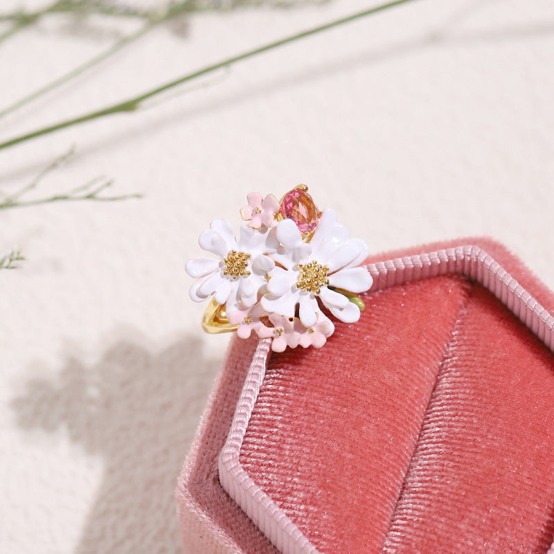 Anillo Flor Encaje Verbena Circonitas Oro