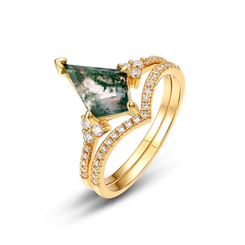 Bague femme en argent S925 incrustée de pierre de mousse verte