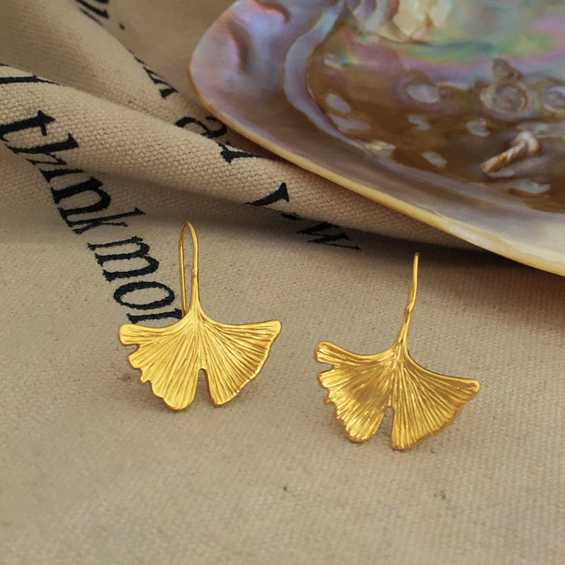 Boucles d'oreilles en forme de feuille de Ginkgo, plaqué cuivre, or, tempérament, Style national, tendance