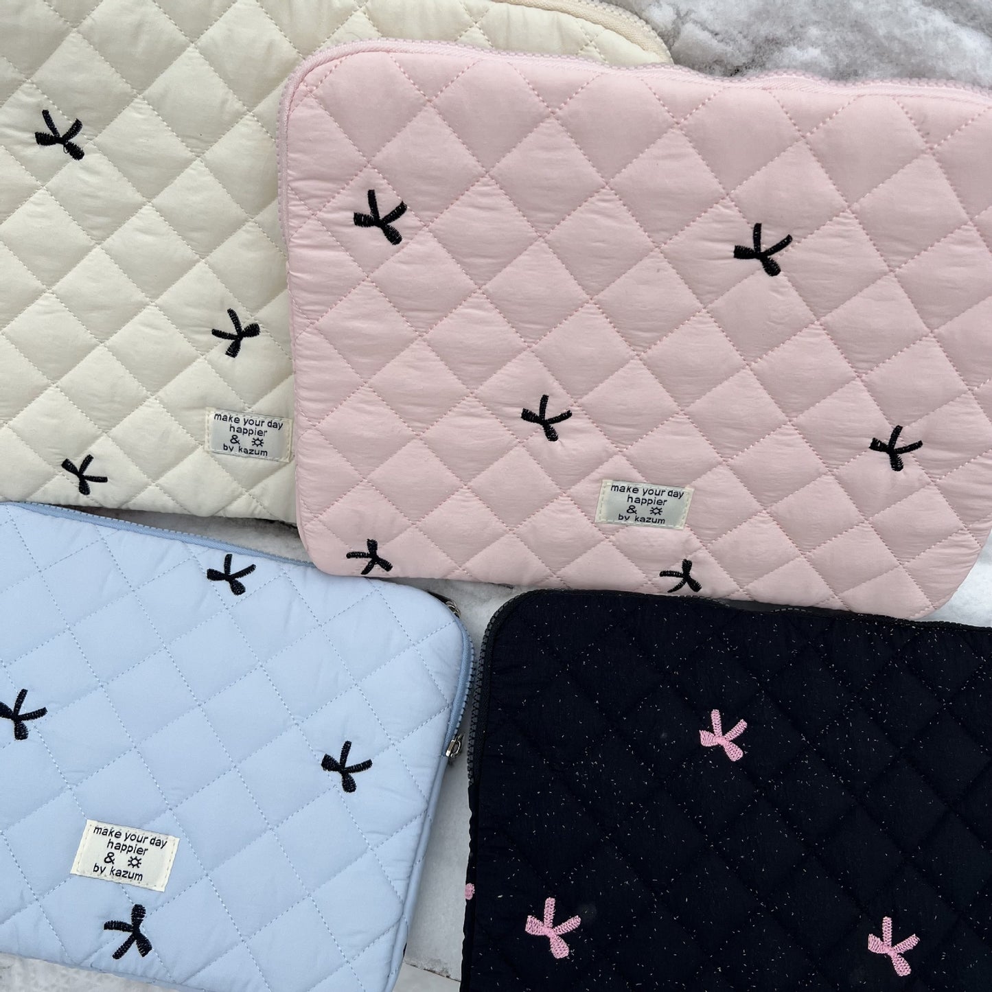 Lindo bolso para guardar cuadernos con lazo bordado y rombos