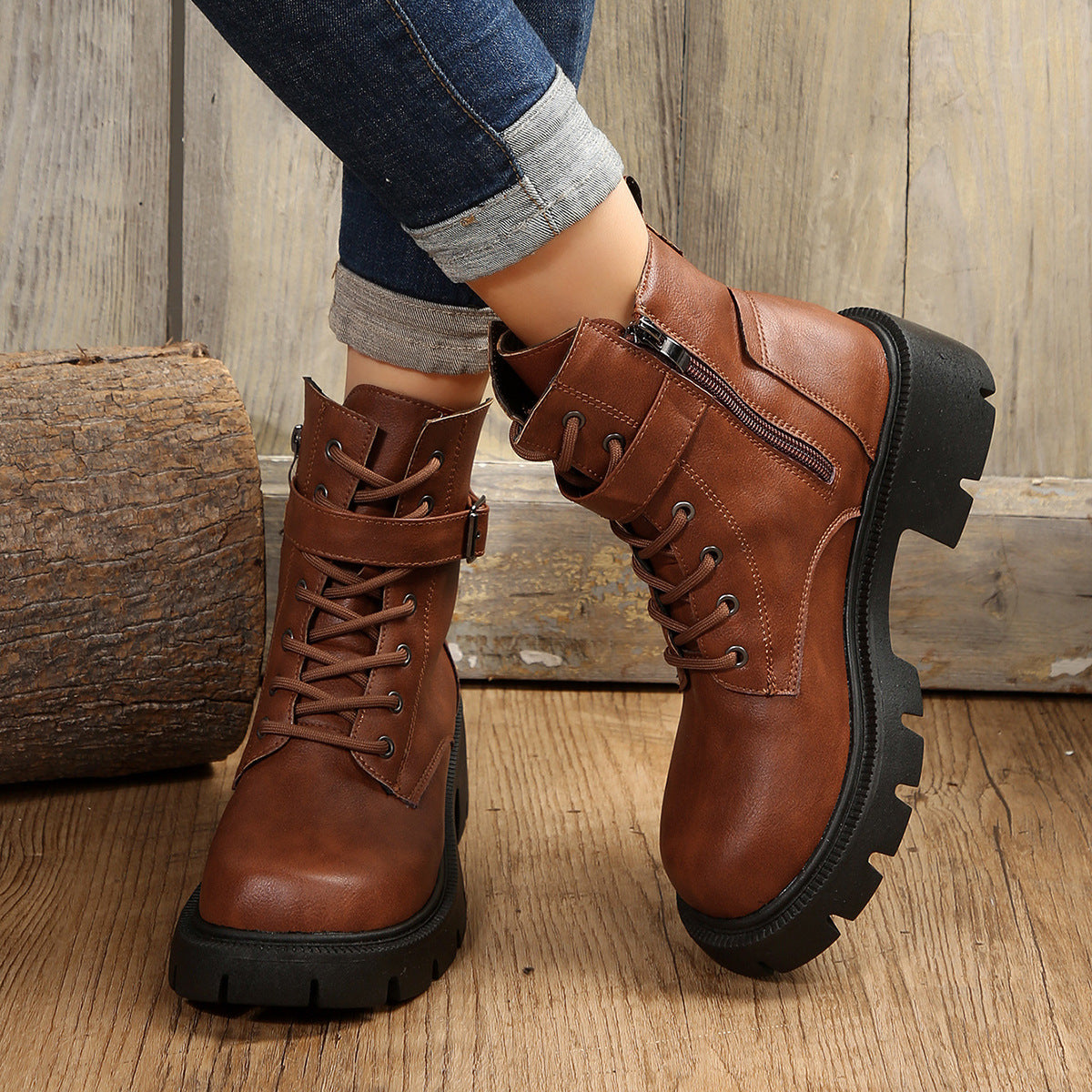 Botas Martin para mujer otoño e invierno nuevas tallas grandes cabeza redonda tacón grueso Casual media pantorrilla