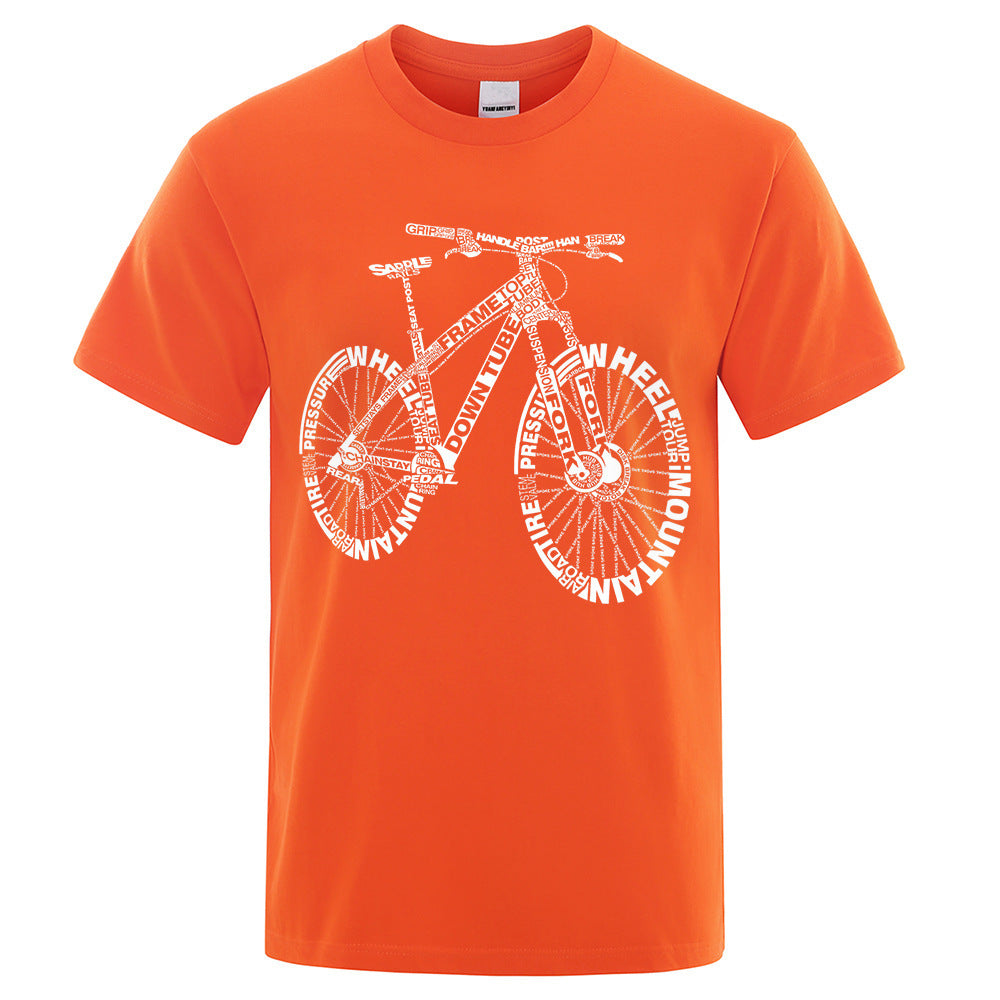 Polyester Round Neck Bicycle Pattern Casual Men's Short Sleeve