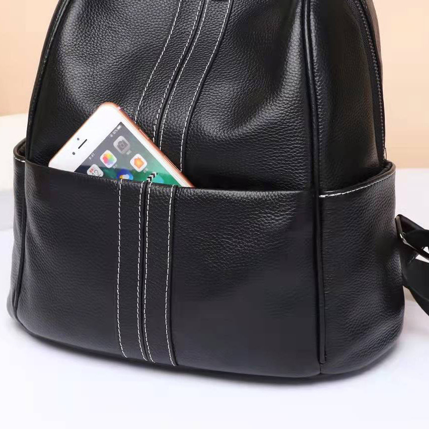 Sac à dos de voyage en cuir souple, polyvalent et décontracté, en cuir de vache de grande capacité