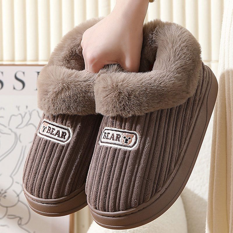 Pantoufles d'hiver chaudes pour femmes et hommes, chaussures en coton à talons recouverts de peluche, pantoufles moelleuses antidérapantes à semelles épaisses pour l'intérieur et l'extérieur