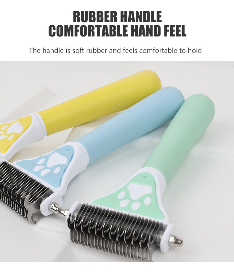 Brosse pour chien - Épilateur double face pour poils d'animaux - Peigne à nœud ouvert - Outil de démêlage pour chien - Épilateur double face pour chats et chiens - Râteau de toilettage pour sous-poil pour la perte