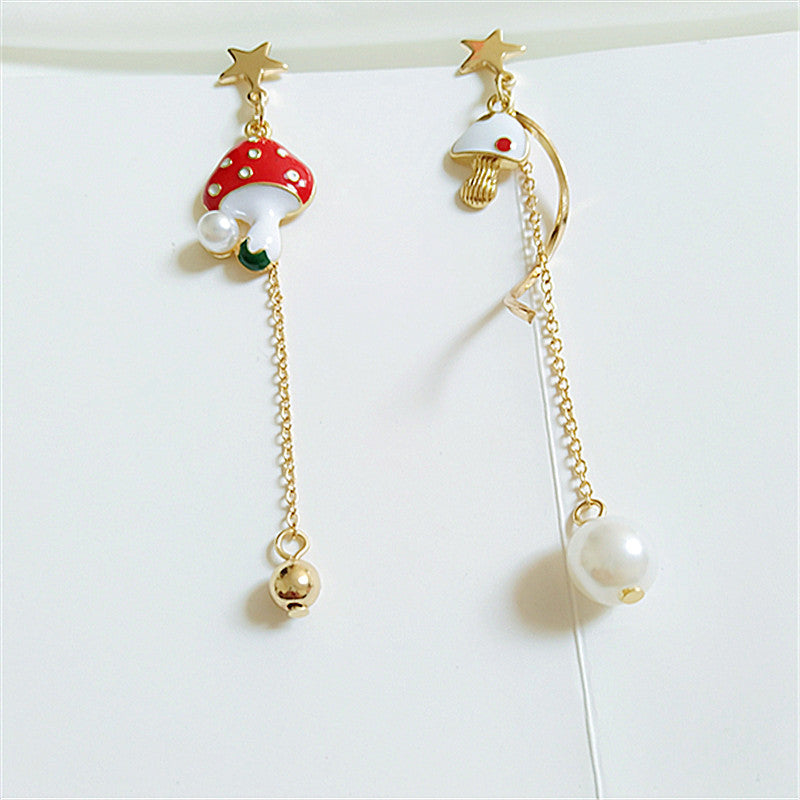 Clous d'oreilles étoile aiguille en argent sterling Asymétrie champignon