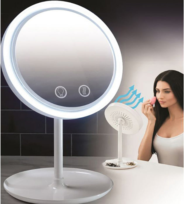 Espejo de maquillaje con luz LED y ventilador