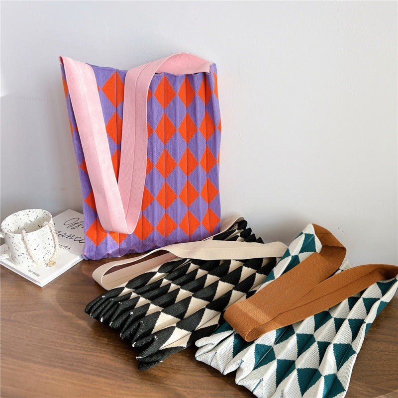 FallWinter Special-interest Design Two-tone Plaid Foldable Shoulder Bag For Women