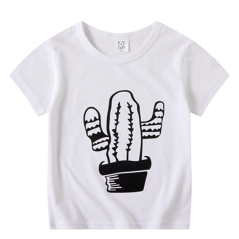 T-shirt à manches courtes pour enfants, garçons et filles, haut à manches mi-longues avec dessin animé