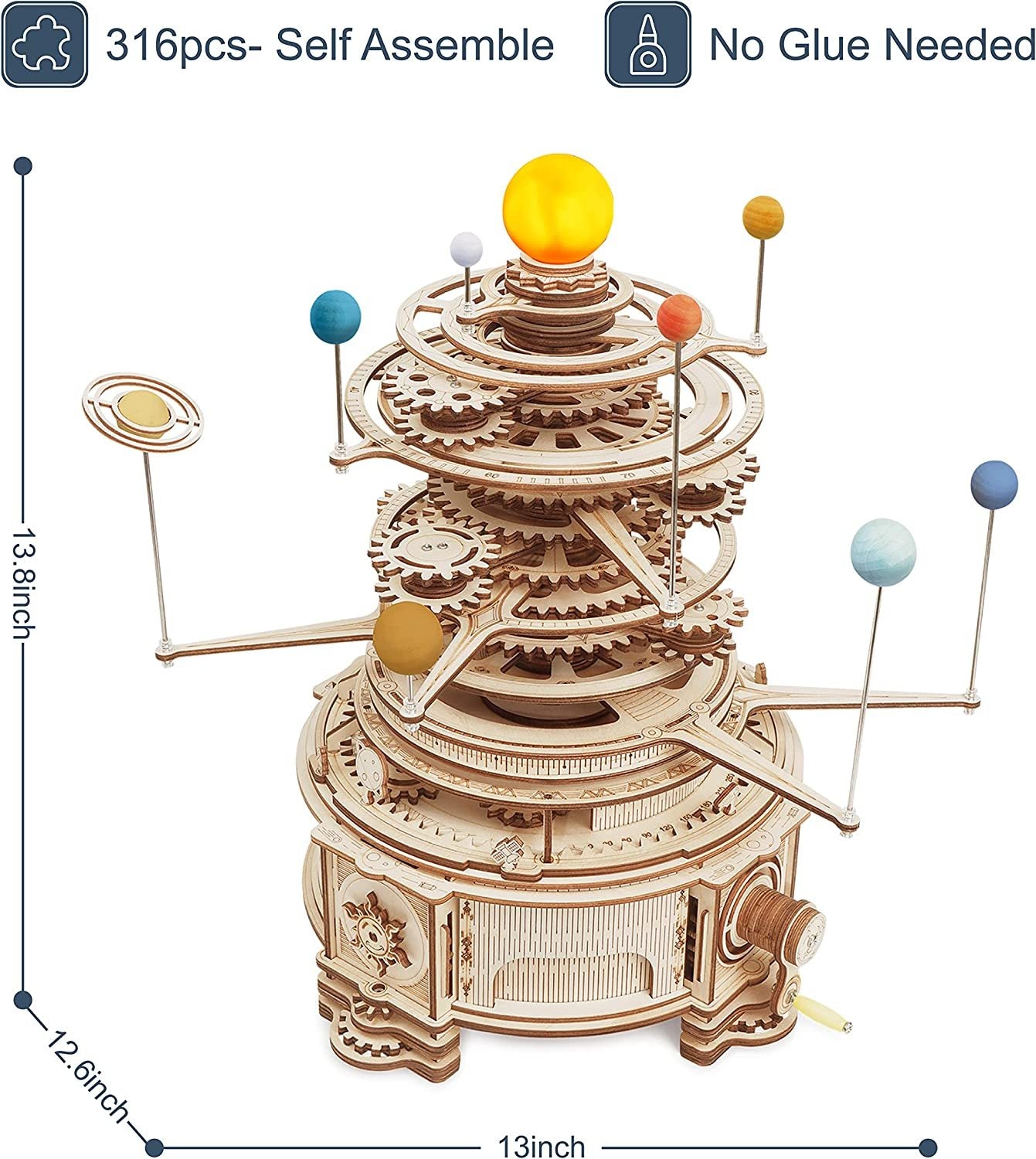 Robotime ROKR 316 pièces rotatif mécanique Orrery 3D jeux de Puzzle en bois assembler des Kits de construction de modèles jouets cadeau pour enfants garçons