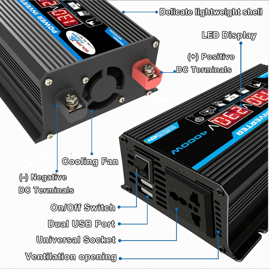 Affichage LED de tension USB de l'onduleur de voiture