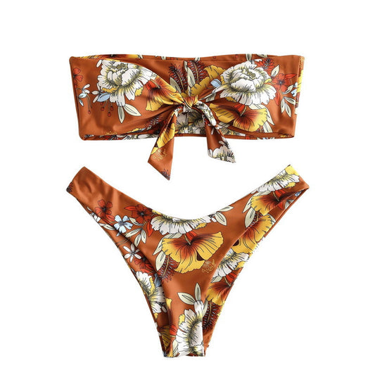 Maillot de bain fendu sexy imprimé bikini pour femme