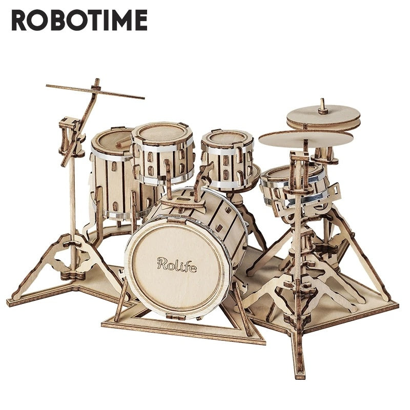 Robotime 4 sortes d'instruments de musique 3D Puzzle en bois bricolage jeu d'assemblage Saxophone batterie Kit accordéon violoncelle jouet cadeau pour les enfants