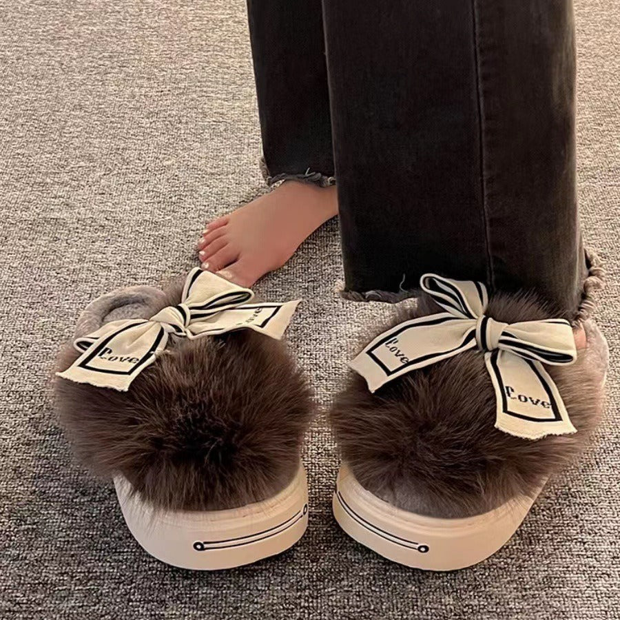 Pantoufles en coton à talons hauts pour la maison et l'extérieur, demi-paquet d'arc
