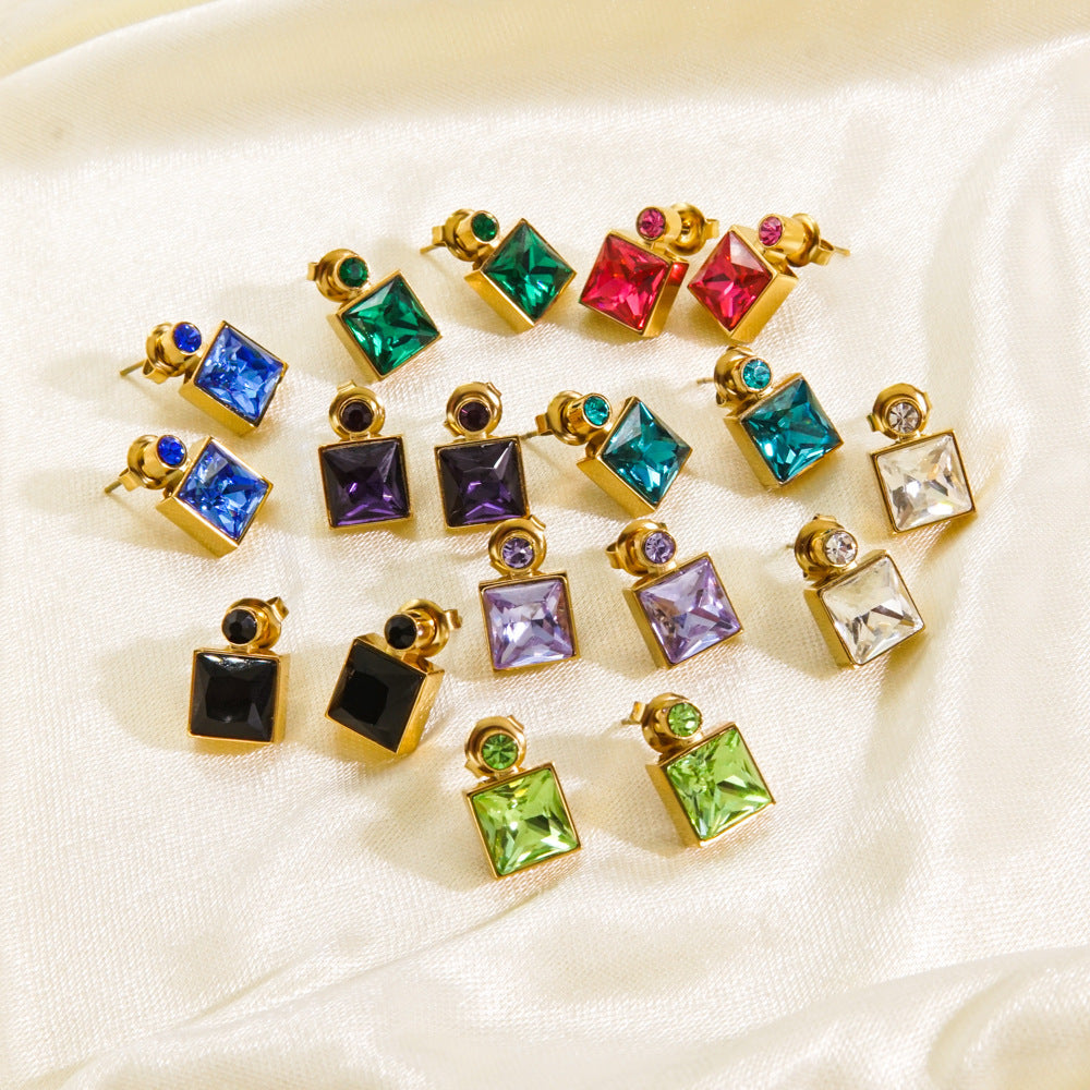 Elegant High Sense Inlaid Zircon Square Women's Ear Studs