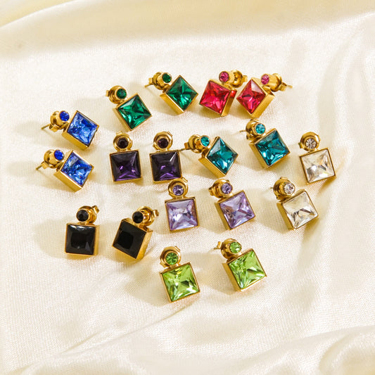 Elegant High Sense Inlaid Zircon Square Women's Ear Studs