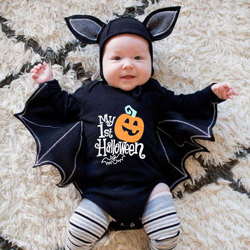 Nouveau bébé Halloween combinaison à manches longues citrouille lettre Halloween bébé combinaisons Triangle barboteuses