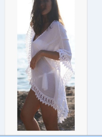 Chemisier blanc en dentelle de bikini de plage de couleur unie à la mode