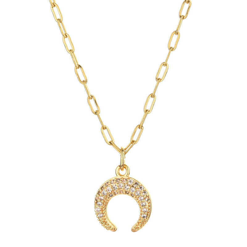 Collier de lune en Zircon plaqué cuivre, pendentif en or véritable avec Zirconium