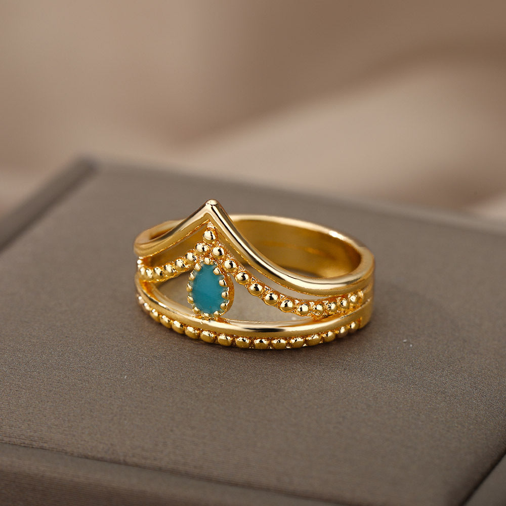 Crown Green Double Layer Hollow Ring